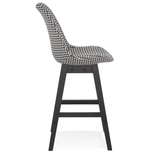 Tabouret snack mi-hauteur 'MORISS MINI' en tissu pied de poule et pieds en bois noir