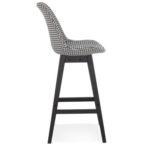 Tabouret de bar 'MORISS' en tissu pied de poule et pieds en bois noir