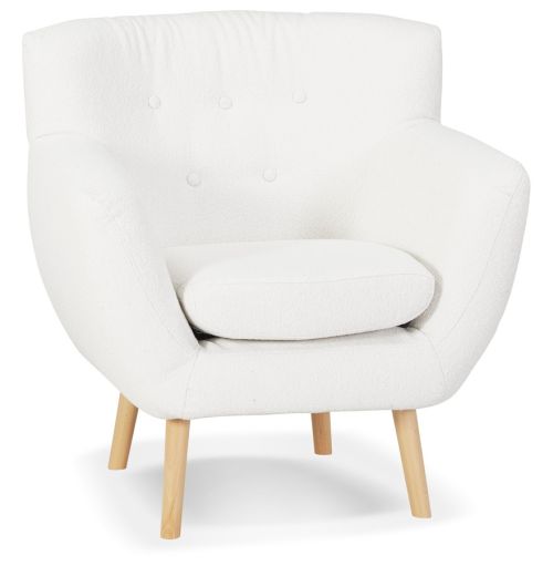Fauteuil de salon 1 place 'NATIF MINI' en tissu bouclé blanc avec pieds en bois naturel