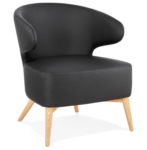Fauteuil lounge 'NORMAN' noir et pieds en bois finition naturelle