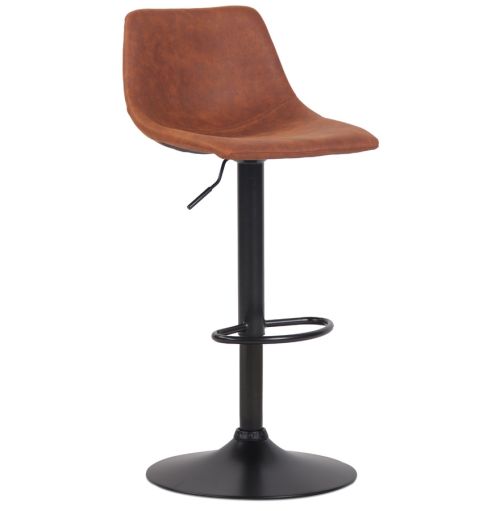 Tabouret réglable design 'OMALET' en microfibre brune et pied en métal noir