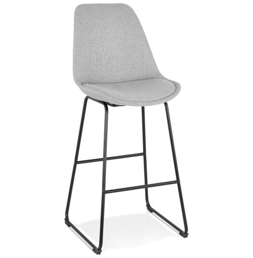 Tabouret de bar 'RIGO' en tissu gris et pieds en métal noir