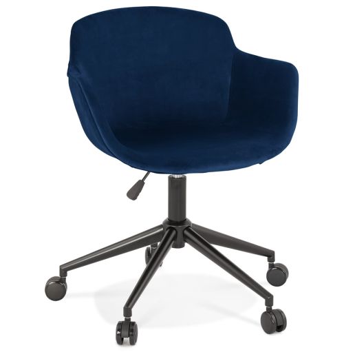 Chaise de bureau 'ROLLING' en velours bleu sur roulettes
