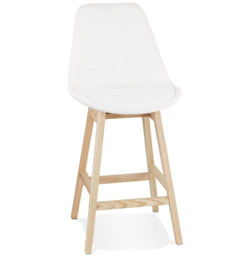 Tabouret snack mi-hauteur 'SANDRA MINI' en tissu bouloché blanc style scandinave