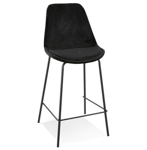 Tabouret snack mi-hauteur 'SPARK MINI' en velours noir et pieds en métal noir