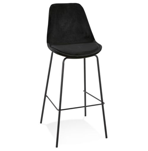 Tabouret de bar 'SPARK' en velours noir et pieds en métal noir