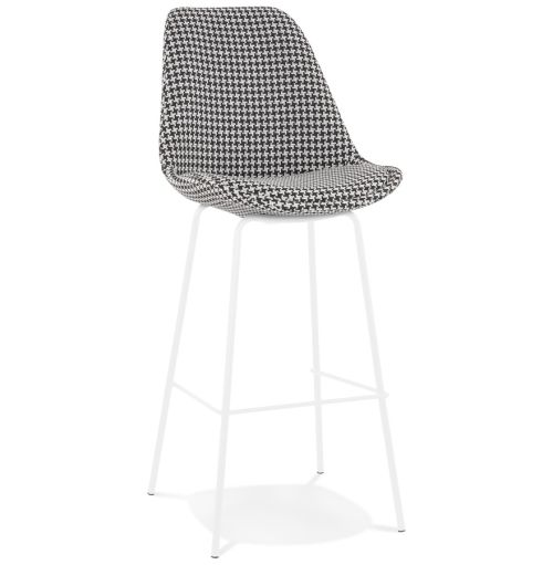 Tabouret de bar 'SPARK' en tissu pied de poule et pieds en métal blanc