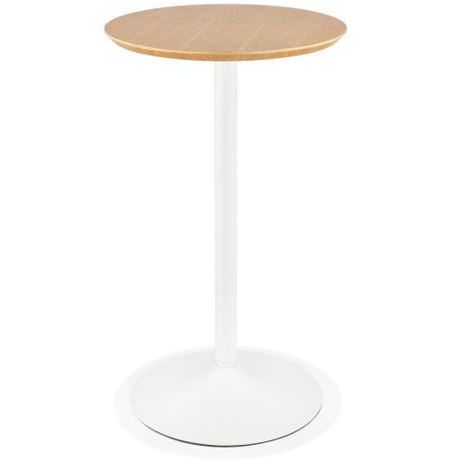 Table haute ronde 'TAMAGO' en bois finition naturelle et métal blanc - Ø 60 cm