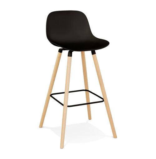 Tabouret snack mi-hauteur 'TATSU MINI' noir avec pieds en bois naturel