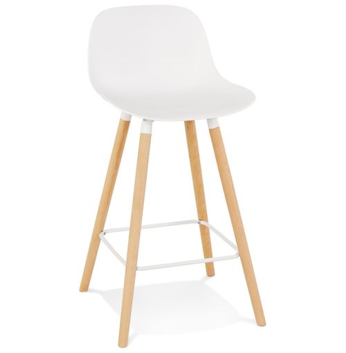 Tabouret snack mi-hauteur 'TATSU MINI' blanc avec pieds en bois naturel