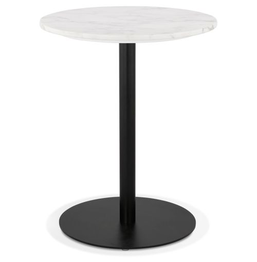 Petite table bistrot ronde 'TOMY' en pierre blanche effet marbre et métal noir - Ø 60 cm