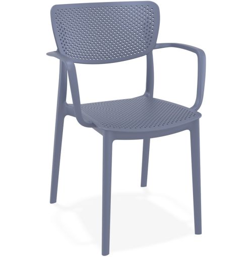 Chaise perforée avec accoudoirs 'TORINA' en matière plastique gris foncé