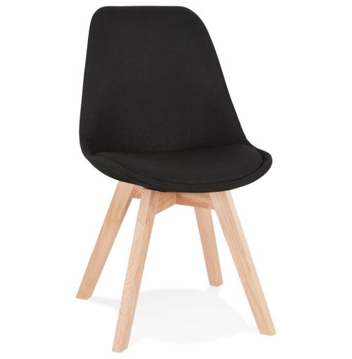 Chaise scandinave 'WILLY' en tissu noir avec pieds en bois finition naturelle