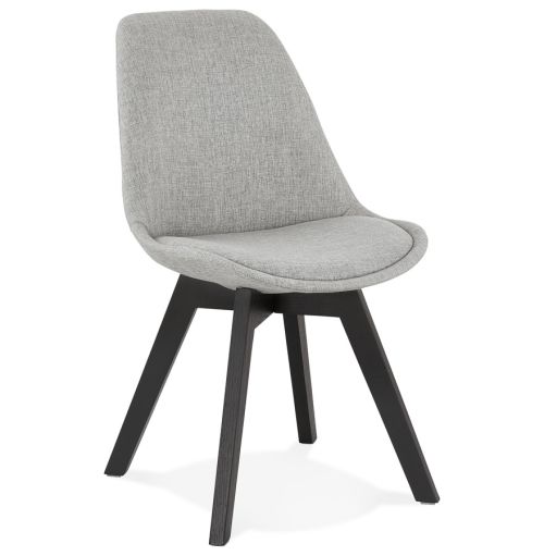 Chaise design 'WILLY' en tissu gris avec pieds en bois noir