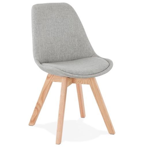 Chaise scandinave 'WILLY' en tissu gris avec pieds en bois finition naturelle