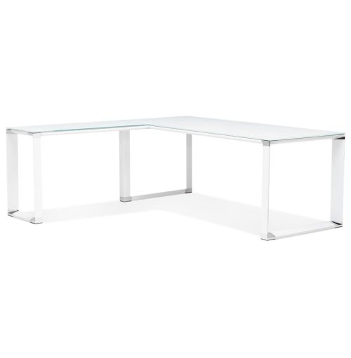 Grand bureau de direction en angle 'XLINE' en verre blanc (angle au choix) - 200 cm
