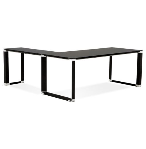 Grand bureau de direction en angle 'XLINE' en verre noir (angle au choix) - 200 cm