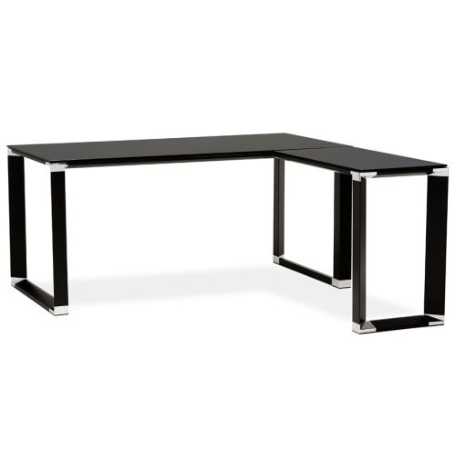 Bureau d'angle design 'XLINE' en verre noir (angle au choix)
