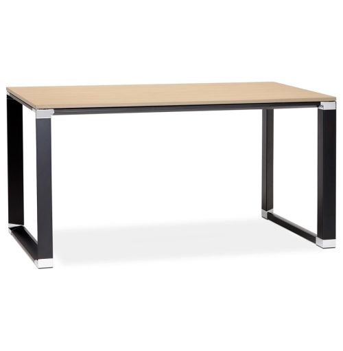 Petit bureau droit design 'XLINE' en bois finition naturelle et métal noir - 140x70 cm
