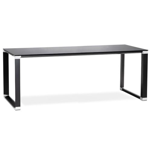 Grand bureau de direction droit 'XLINE' en verre noir - 200x100 cm