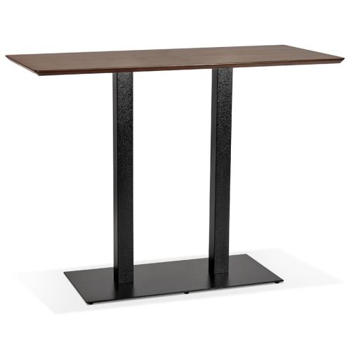 Table haute design 'ZUMBA BAR' en bois finition Noyer avec pied en métal noir - 150x70 cm