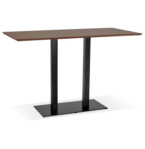 Table haute design 'ZUMBA BAR' en bois finition Noyer avec pied en métal noir - 180x90 cm