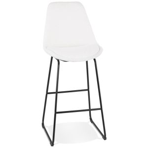 Tabouret de bar 'ALICE' en tissu bouloché blanc et pied traineau en métal noir