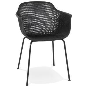 Chaise avec accoudoirs perforée 'DRAK' noire intérieure / extérieure