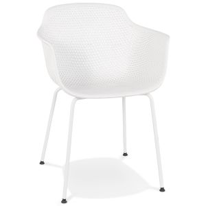 Chaise avec accoudoirs perforée 'DRAK' blanche intérieure / extérieure