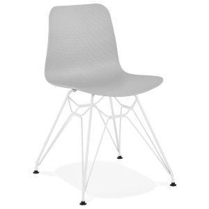 Chaise moderne 'GAUDY' grise avec pied en métal blanc