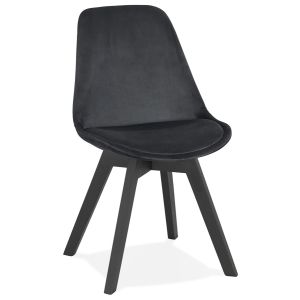 Chaise en velours noir 'JOE' avec structure en bois noir