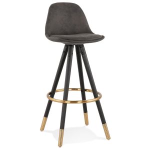 Tabouret de bar design 'KONG' en microfibre grise et pieds en bois noir