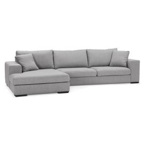 Canapé d'angle moderne 'LUCA L SHAPE' en tissu gris clair (angle à gauche)