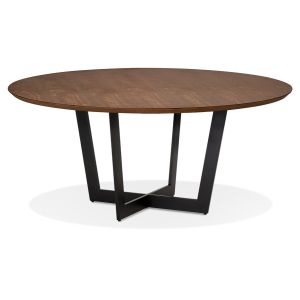 Table de salle à manger ronde 'LULU' en bois finition Noyer et métal noir - Ø120 cm