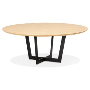 Table de salle à manger ronde 'LULU' en bois finition naturelle et métal noir - Ø140 cm