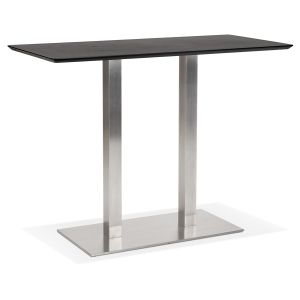 Table haute design 'MAMBO BAR' noire avec pied en métal brossé - 150x70 cm