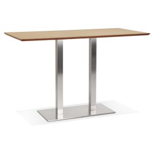 Table haute design 'MAMBO BAR' en bois finition naturelle avec pied en métal brossé - 180x90 cm