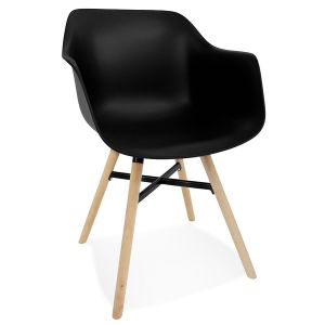 Chaise avec accoudoirs 'MELIS' noire avec pieds en métal et bois naturel