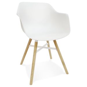 Chaise avec accoudoirs 'MELIS' blanche avec pieds en métal et bois naturel