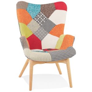 Fauteuil à oreilles 'PADOUK' en tissu patchwork teinte rouge