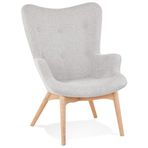 Fauteuil à oreille 'ROBY' en tissu gris et pieds en bois