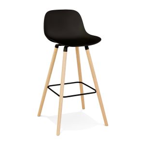 Tabouret snack mi-hauteur 'TATSU MINI' noir avec pieds en bois naturel