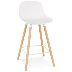 Tabouret snack mi-hauteur 'TATSU MINI' blanc avec pieds en bois naturel