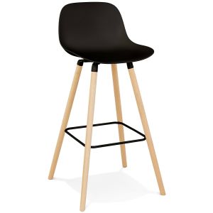 Tabouret de bar 'TATSU' noir avec pieds en bois naturel