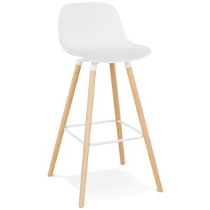 Tabouret de bar 'TATSU' blanc avec pieds en bois naturel