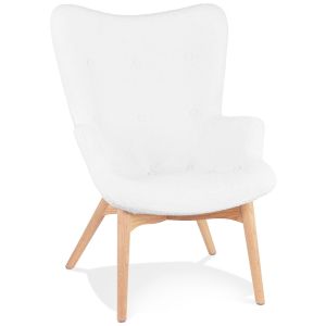 Fauteuil à oreilles style scandinave 'TRAPEUR' en tissu bouclé blanc