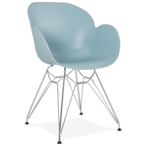 Chaise moderne 'UNAMI' bleue en matière plastique avec pieds en métal chromé