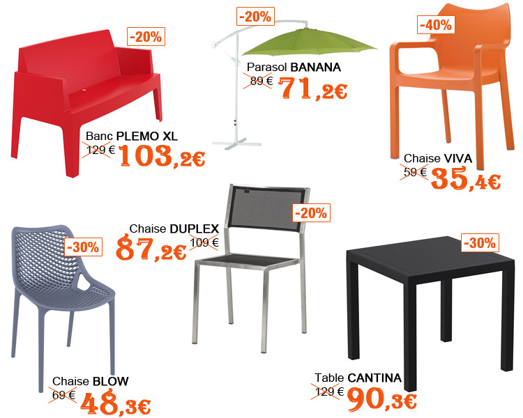 Action déstockage sur des parasols, tables et chaises de jardin